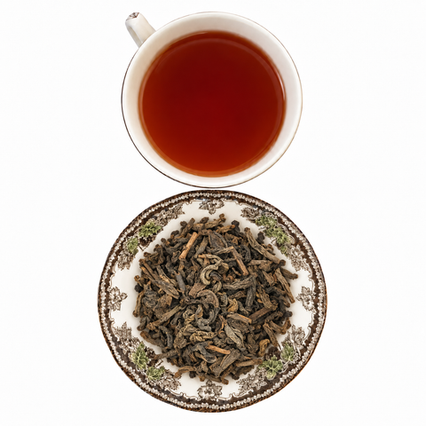 Puerh, Organic tea with brewed tea on a white background
