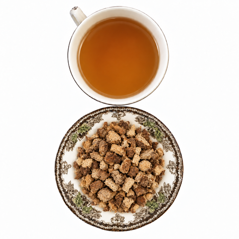 Sarsaparilla Root dry product and prepared infusion on a white background