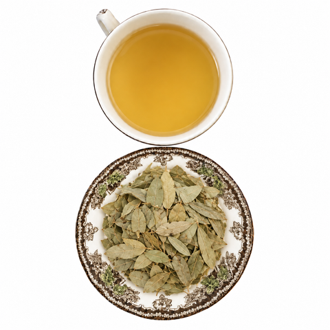 Senna Leaf dry product and prepared infusion on a white background
