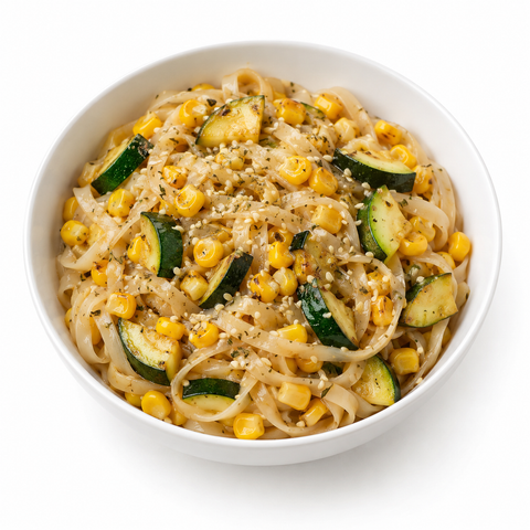 Corn & Zucchini Sesame Noodle Bowls with Shallot — serving suggestion