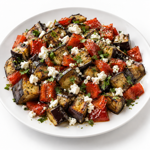 Eggplant & Pepper Roasted Vegetable Tray with Strawberry Balsamic Vinegar — recipe serving suggestion