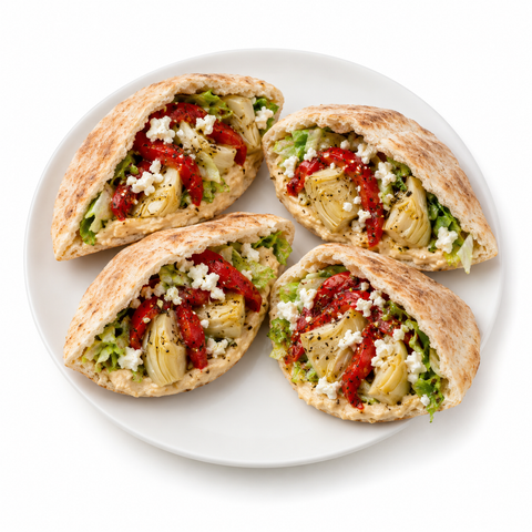 Artichoke & Roasted Pepper Pita Pockets with Tomato Basil Balsamic — serving suggestion