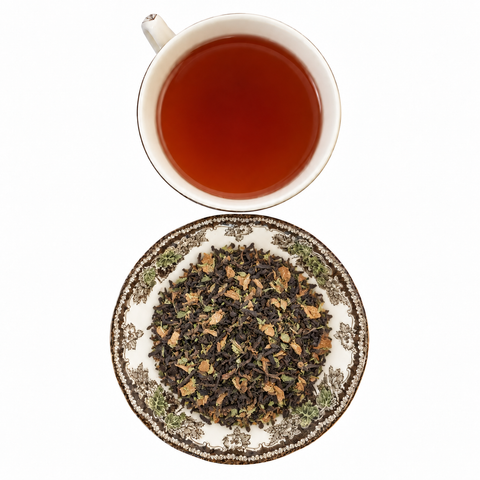 Velvet Earth, Organic dry tea and prepared tea on a white background
