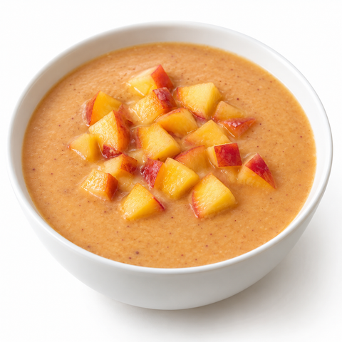 Peach & Almond Chilled Spiced Fruit Soup with Walnut Balsamic — recipe serving suggestion