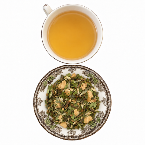White Chai loose-leaf tea with brewed tea on a white background
