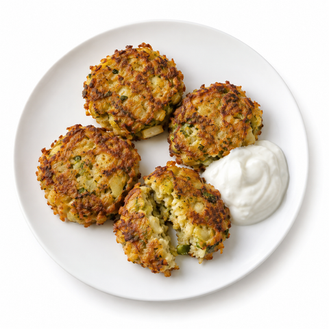 Brussels Sprout & Apple Chickpea-Flour Fritters with White Truffle Olive Oil — serving suggestion