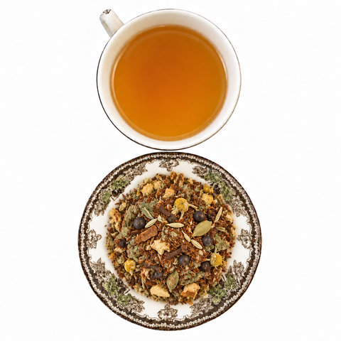 Womens Health dry tea and prepared tea on a white background