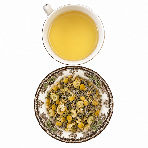 Worry Not Tea dry tea and prepared tea on a white background