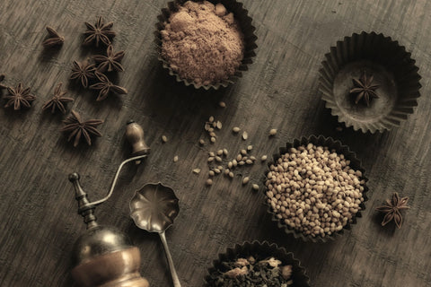 Warm tea and spice background photograph.