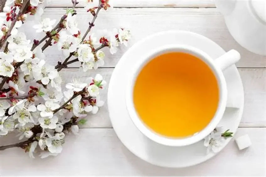 Spring tea and floral artwork.