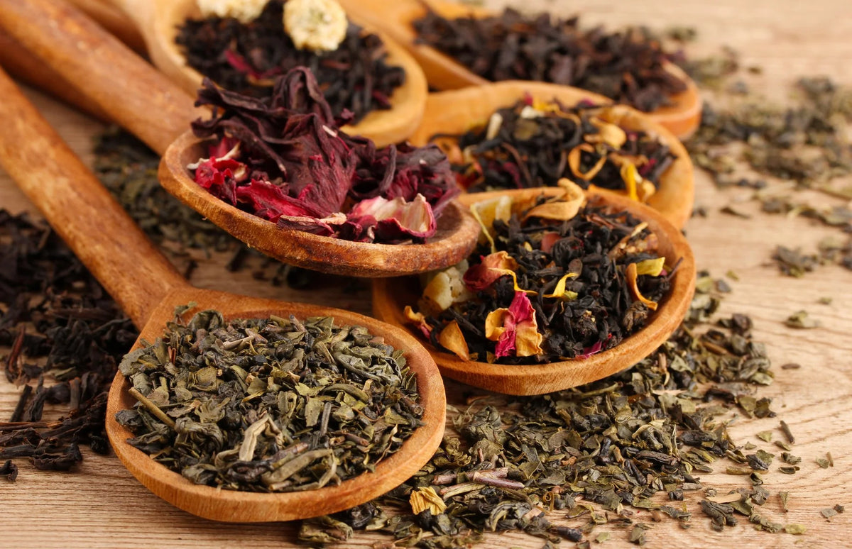 Loose tea leaves used as a Fuquay Spice & Tea story background.