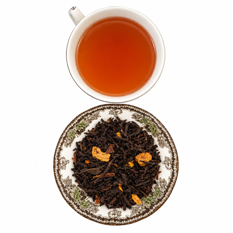 Ginger Peach Tea loose tea and brewed cup