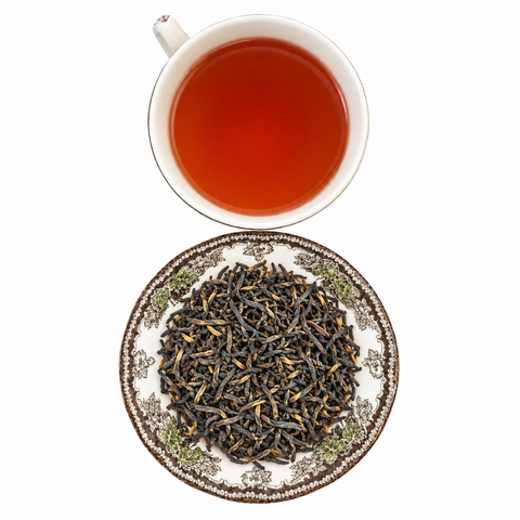Golden Eyebrow Lapsang loose tea and brewed cup