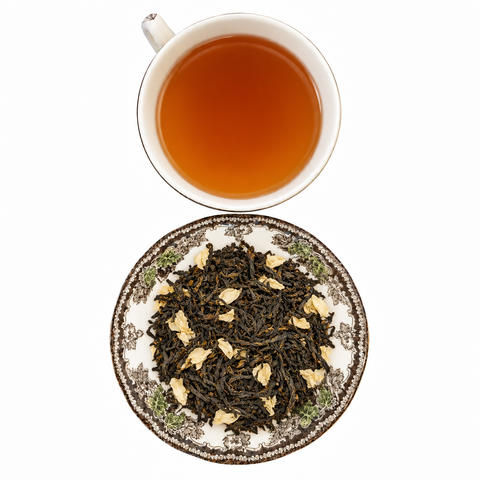 Jasmine Black loose tea and brewed cup